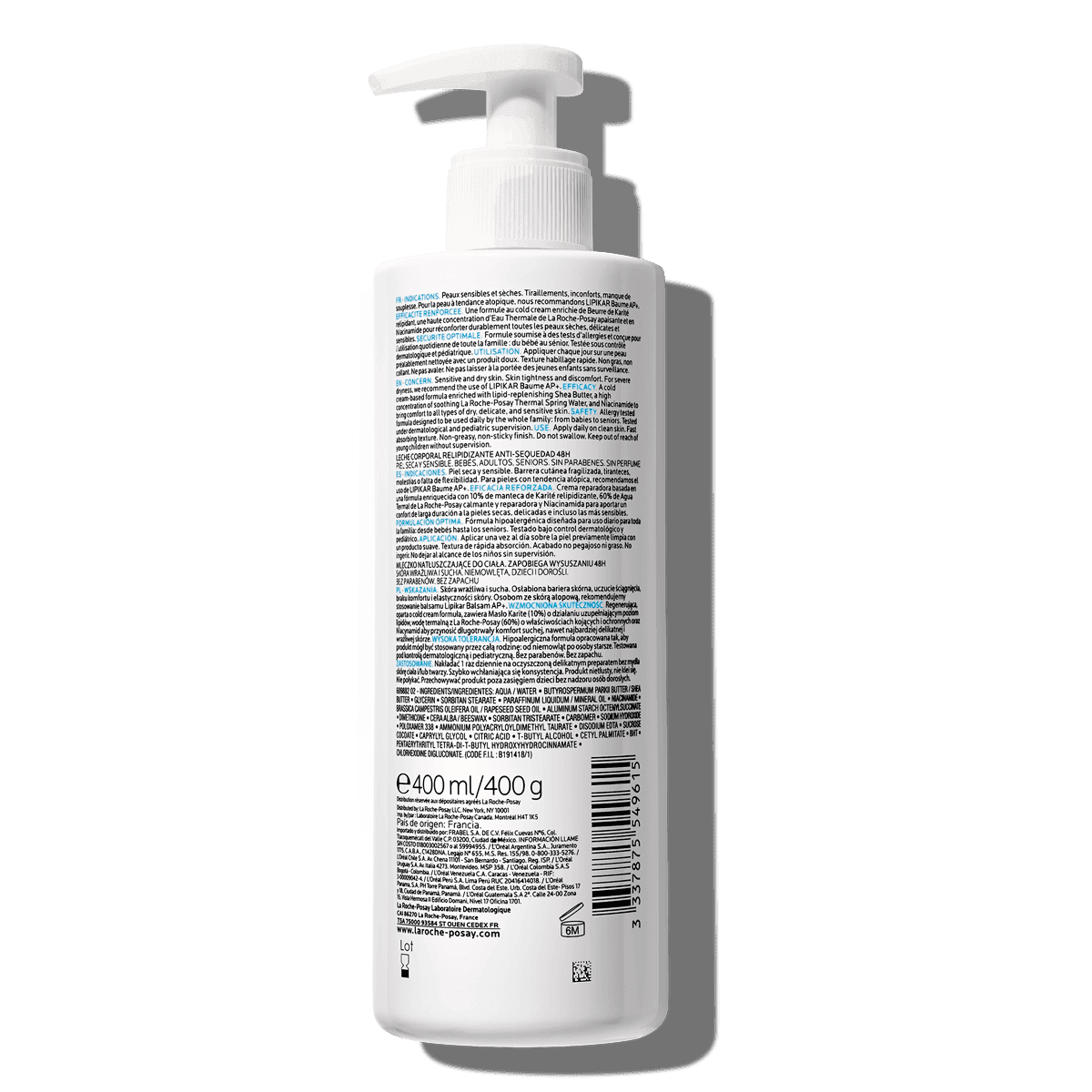 La Roche Posay Kroppsvård Lipikar Body Milk 400ml 3337875549615 Baksida